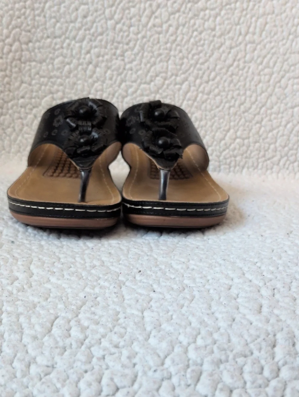 Ecetana Platform Wedge Faux Leather Floral Comfort Massage Sandals Resortwear